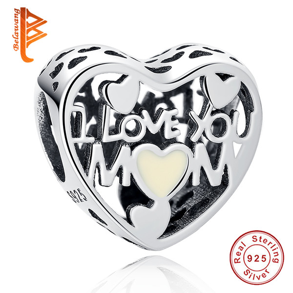 BELAWANG Best Gift For Mother's Day 925 Sterling Silver Enamel Heart Shape Charm Beads fit Pandora Charm Bracelet&Necklace Jewelry Making