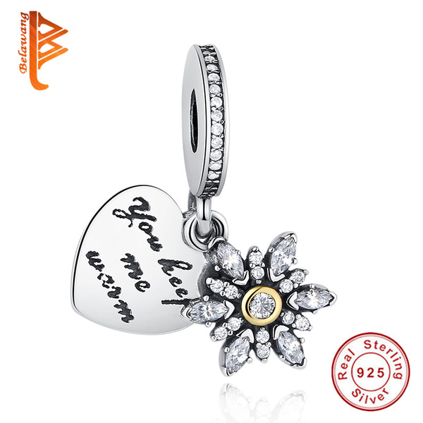 BELAWANG 925 Sterling Silver Heart&Snowflake Charms with CZ 