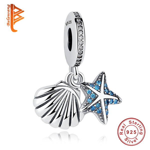 BELAWANG 925 Sterling Silver Charms Starfish & Sea Shell Dangle Charm Beads Fits Pandora Charm Bracelets&Bangles DIY Style Jewelry Making