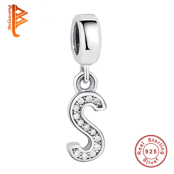 BELAWANG New Authentic 925 Sterling Silver Letter S Beads Fit Pandora Charms Bracelet DIY Jewelry for Women Charm Gift