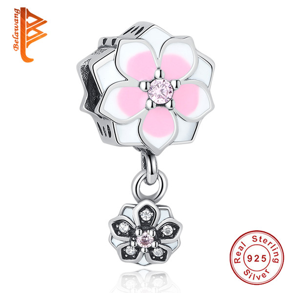 BELAWANG Authentic 925 Sterling Silver Magnolia Bloom Flower Charm Pendant Orchid Dangle Bead Fit Pandora Bracelet&Necklace DIY Jewelry