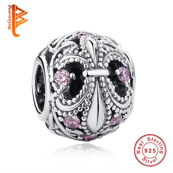 BELAWANG Ancient Mystery Charm Beads 925 Sterling Silver Pink Cubic Zirconia Beads Jewelry Accessories Fit Pandora Charm Bracelet Making