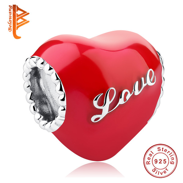 BELAWANG Love Charm 925 Sterling Silver Red Enamel Heart Charm Beads Fit Pandora Original Bracelet Women DIY Christmas Jewelry Gift