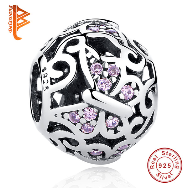 BELAWANG Wholesale 925 Sterling Silver Charms Pink Crystal Butterfly Bead Charm fit Pandora Charm Bracelets for Women Jewelry Accessories