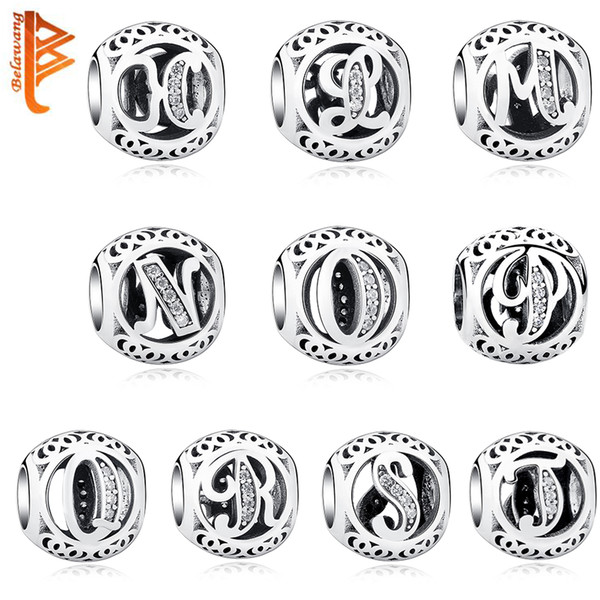 BELAWANG Brand Design 925 Silver Beads Original Alphabet Beads Fit Pandora Charm Bracelet 925 Sterling Silver Letter Charms