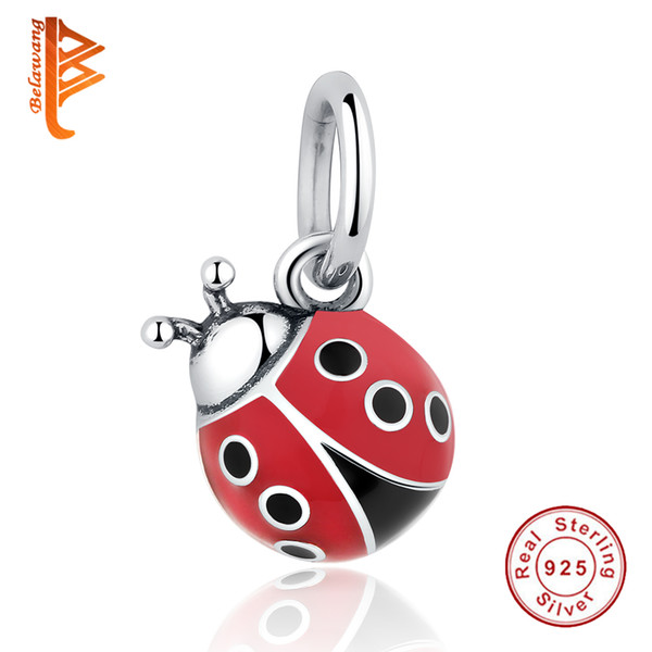 BELAWNAG Lovely 925 Sterling Silver Pendant Cute Red Ladybug Charm Beads Fit Pandora Charm Bracelets&Necklaces Fashion DIY Making Jewelry