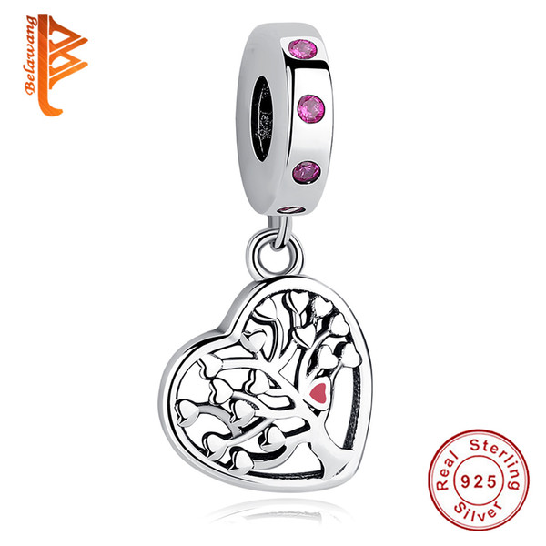 BELAWANG New Fashion Pendant Pure 925 Silver Tree Of Life Charm Heart Charms In Beads Fit Pandora Charm Bracelet DIY Women Jewelry Making