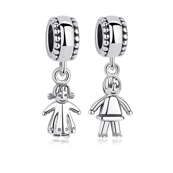 BELAWANG Holiday Gifts 925 Sterling Silver Cute Girl And Boy Pendant Charm Fit Pandora Bracelet DIY Jewelry Making For Kids And Girls