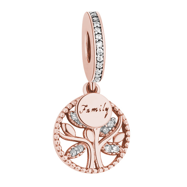 BELAWANG Rose Gold Family Tree Charms Beads 925 Sterling Silver Cubic Zircon Pendant Fit Pandora Bracelet&Bangles For Women Jewelry Making