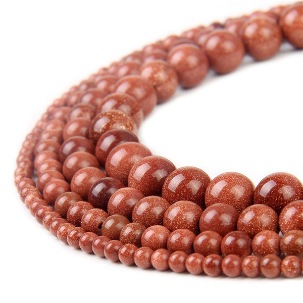 Natural Gold Sand Stone Beads Gemstone Round Handmade Loose Beads for DIY Bracelet Necklace Jewelry Making 4 6 8 10 mm