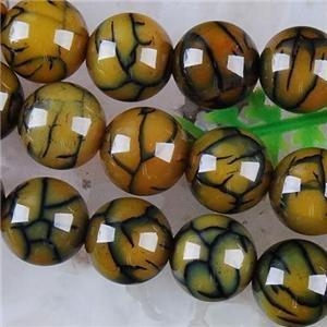 wholesale 6mm,8mm,10mm,12mm Yellow Dragon Veins Agate Smooth Round Loose Bead 15inch Gemstone Accessories jewelry DIY