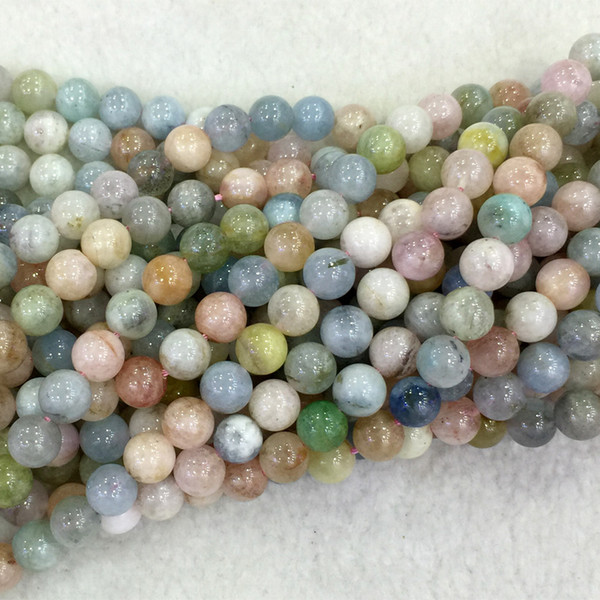 Wholesale Natural Genuine Blue Pink Aquamarine Beryl Morganite Round Loose Beads 4-12mm Fit Jewelry Necklace Bracelets 16