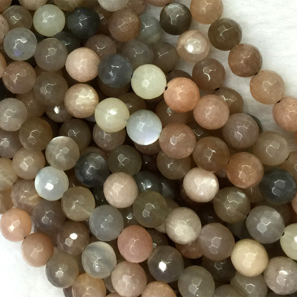 Natural Genuine Flash Light Faceted Sunstone Moonstone Round Loose Stone Beads 4-12mm Fit Jewelry DIY Necklaces or Bracelets 16