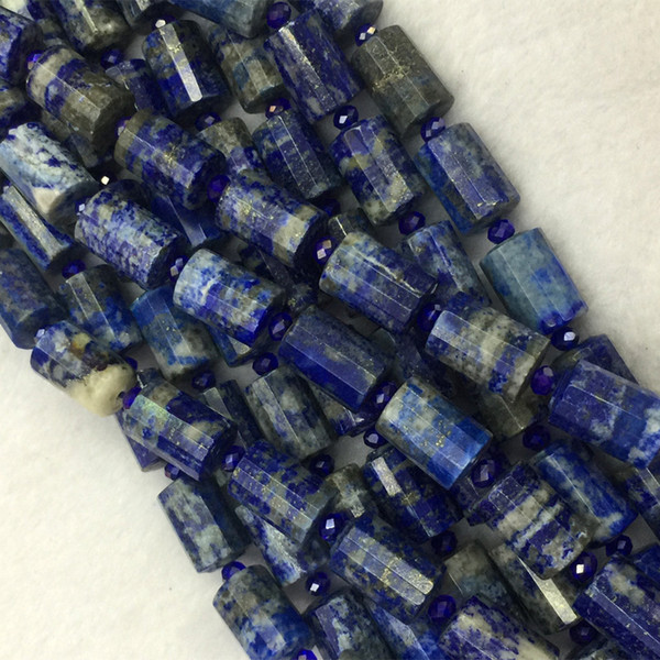 Wholesale Natural Genuine Blue Lapis Lazuli Faceted Hand Cut Tube Loose Beads Barrel Column Beads 15