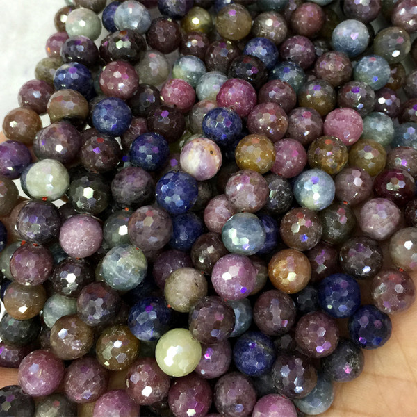 Natural Genuine Multi-Color Red Purple Blue Ruby Sapphire Round Loose Beads 4-18mm DIY Jewelry Necklaces or Bracelets 16