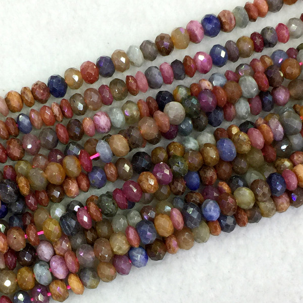 Natural Genuine Multi-Color Red Purple Blue Ruby Sapphire Rondelle Loose Beads 4x6,3x5mm DIY Jewelry Necklaces or Bracelets 16