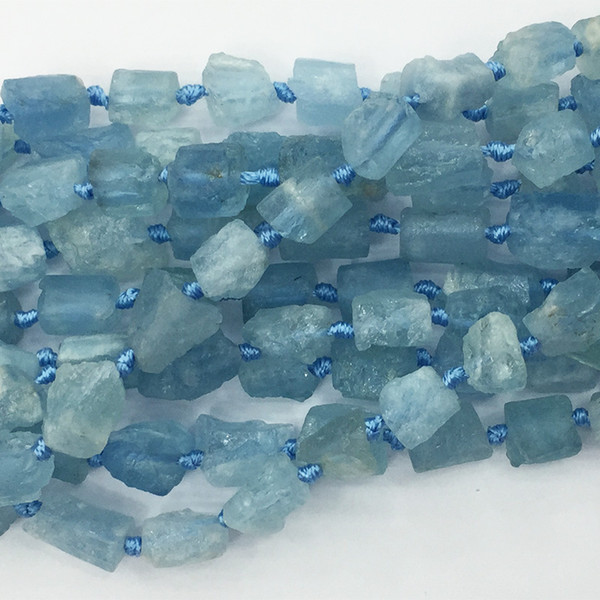 Natural Genuine Raw Mineral Clear Water Blue Aquamarine Hand Cut Nugget Free Form Loose Rough Matte Faceted Beads 6-8mm 15.5