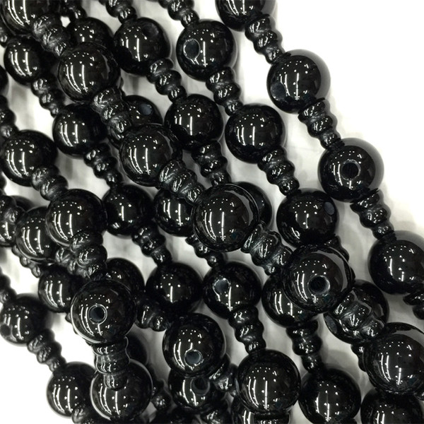 Natural Genuine Black Agate Pagoda Tee Buddha Head Tibet Guru Beads Fit Jewelry DIY Necklaces (10 Beads/lot) 04207