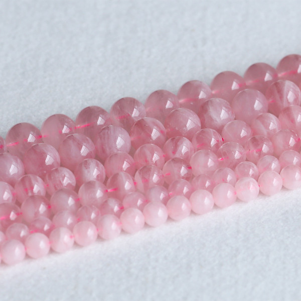 Natural Pink Crystal Madasgas Rose Quartz Round Loose Stone Small Beads 6-14mm Fit Jewelry DIY Necklaces or Bracelets 15.5