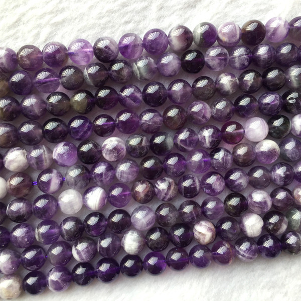 Natural Genuine Purple White Amethyst Smooth Round Loose Jewelry Necklaces Bracelets Gemstone Beads 6-12mm 15.5