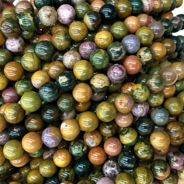 Natural Genuine Yellow Green Rainbow Ocean Jasper Round Loose Stone Beads 4-12mm Fit Jewelry DIY Necklaces or Bracelets 16