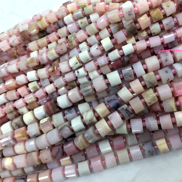 Natural Genuine Peru Pink Opal Loose Jewelry Gemstones Hand Cut Faceted Tube Barrel Column Wheel Beads 15.5