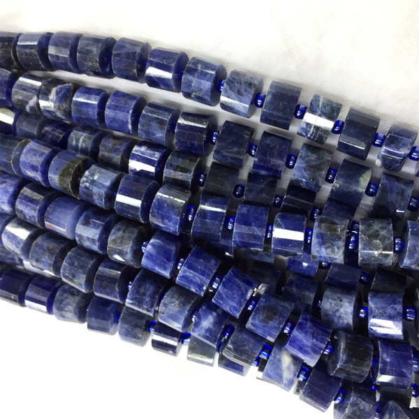 Natural Genuine Blue Lace Stone Sodalite Loose Jewelry Gemstones Hand Cut Faceted Tube Barrel Column Wheel Beads 15.5