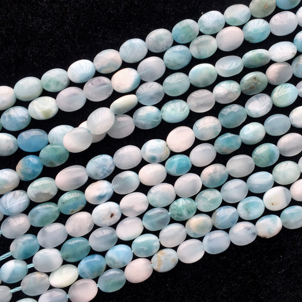 Dominicana High Quality Natural Genuine Blue Larimar Flat Oval Small Necklac or Bracelet Beads 16