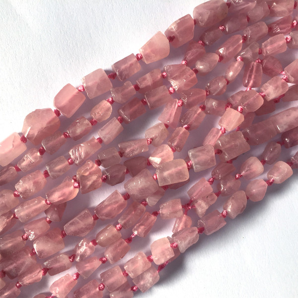 Natural Genuine Raw Mineral Pink Crystal Madasgas Rose Quartz Hand Cut Nugget Free Form Loose Rough Matte Faceted Beads 5-7mm 15