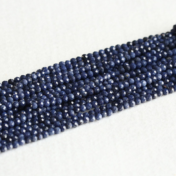 Wholesale Natural Genuine Blue Sapphire Faceted RoundLoose Small Beads 16