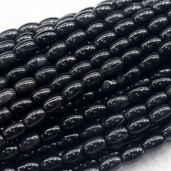 Discount Wholesale Natural Genuine Black Agate Rice Shape Oval Loose Beads 4-12mm Fit Jewelry DIY Necklace or Bracelets 16