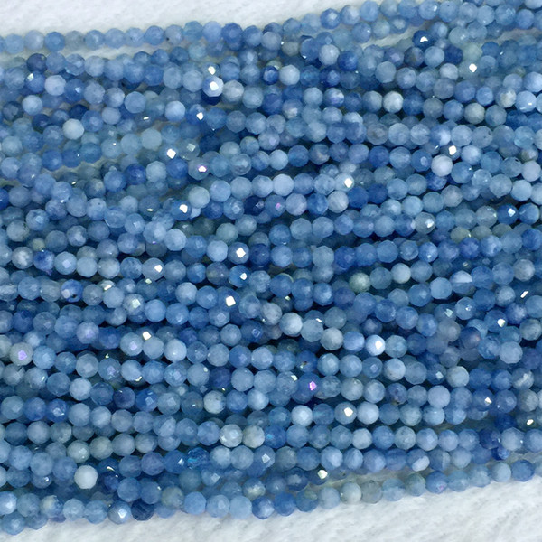 Natural Genuine Blue Aquamarine Faceted Small Round Loose Beads 2mm 3mm 15.5