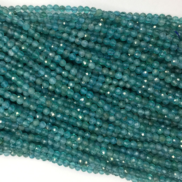 Genuine Natural Clear Green Blue Apatite Fluorapatite Faceted Round Small Necklace Bracelet Beads 15.5