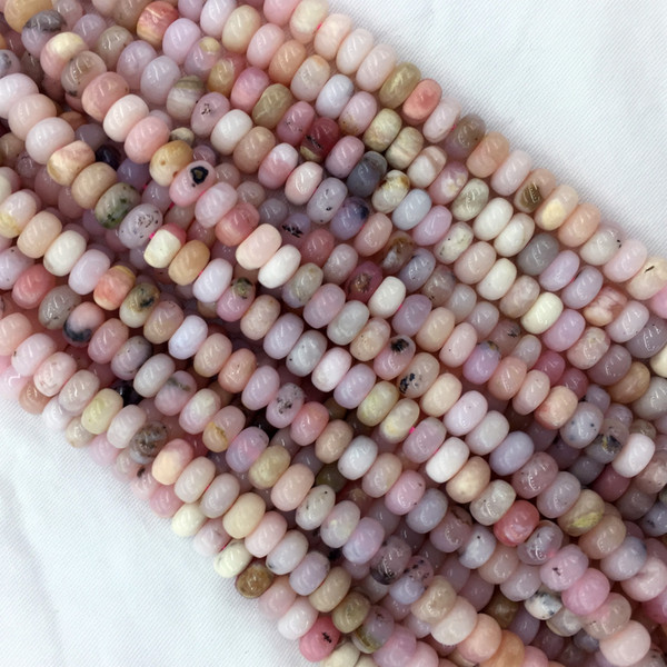 Natural Genuine Peru Pink Opal Loose Smooth Rondelle Jewelry Beads 15.5