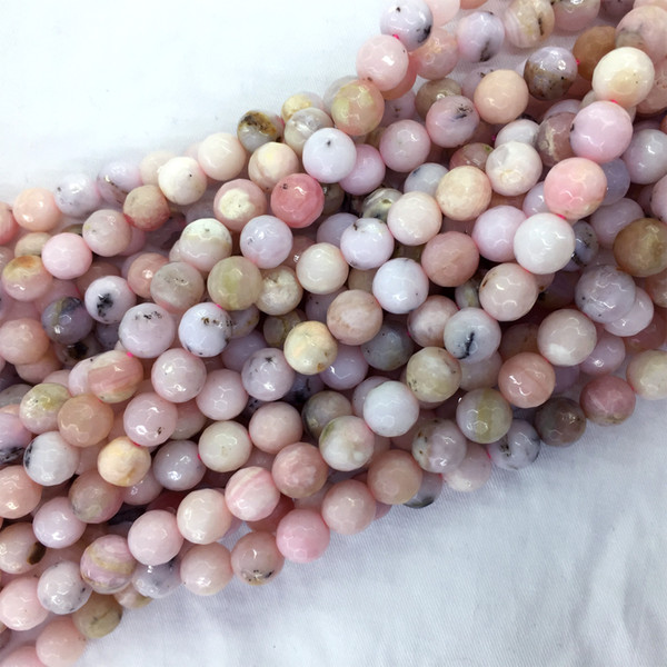 Natural Genuine Peru Pink Opal Faceted Round Loose 4-12mm Beads Fit Jewelry DIY Necklaces or Bracelets 15.5