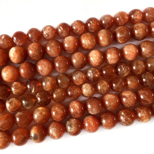 Wholesale Real Genuine Natural Orange Gold Sanidine Sunstone Round Loose DIY Necklace or Bracelets Beads 15.5