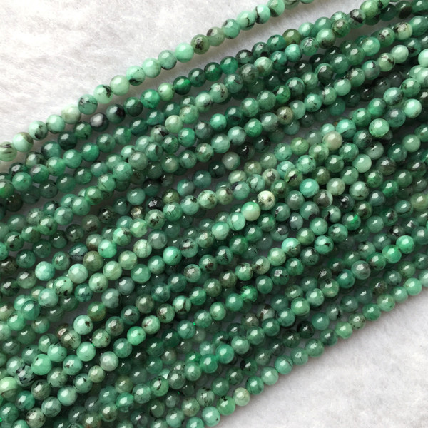 Genuine Natural Columbia Emerald Green Semi-precious stones Round Small Beads 15.5