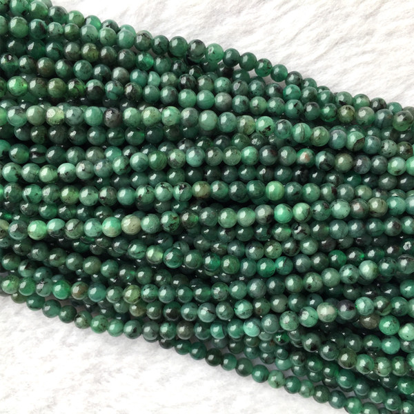 Genuine Natural Columbia Emerald Green Semi-precious stones Round Beads 15.5