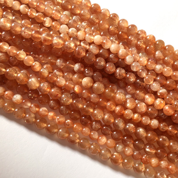 Wholesale Real Genuine Natural Clear Orange Gold Sanidine Sunstone Round Loose DIY Necklace or Bracelets Beads 15.5