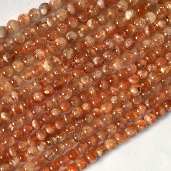 Wholesale Real Genuine Natural Clear Orange Gold Sanidine Sunstone Round Loose DIY Necklace or Bracelets Beads 15.5