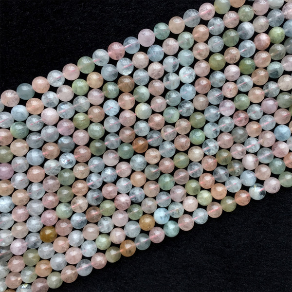 Genuine Natural Multicolour Green Pink Blue Aquamarine Beryl Morganite Round Loose Gemstone Necklace Bracelet Beads 8mm 15.5