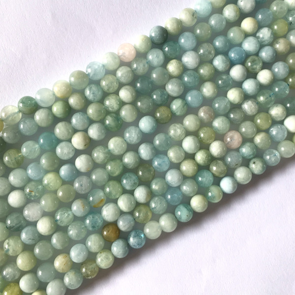 Genuine Natural More Green Blue Aquamarine Semi-precious stones Round Loose Jewelery Necklaces or Bracelets Beads 15.5