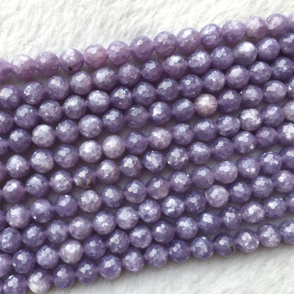 Natural Genuine Violet Purple Lepidolite Faceted Round Loose Necklaces Bracelets Jewelry Beads 4-12mm 15.5