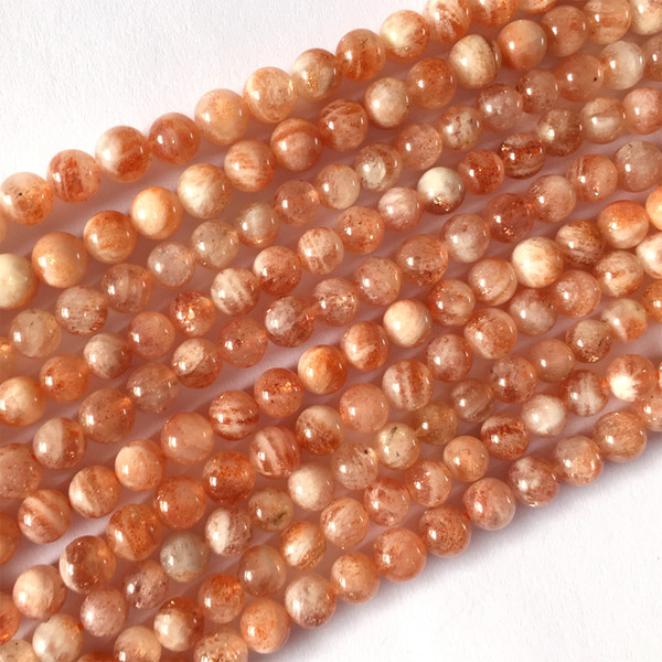 Wholesale Real Genuine Natural Orange Gold Sanidine Sunstone Round Loose DIY Necklace or Bracelets Beads 15.5