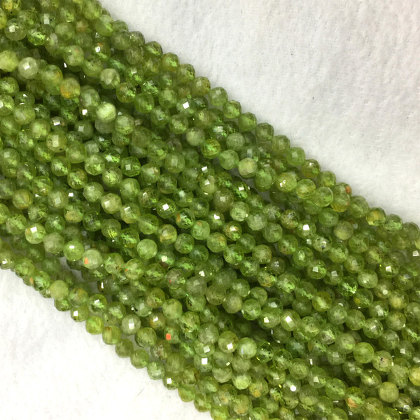 Natural Genuine Green Peridot Hand Cut Faceted Small Round Beads DIY Necklaces or Bracelets 16