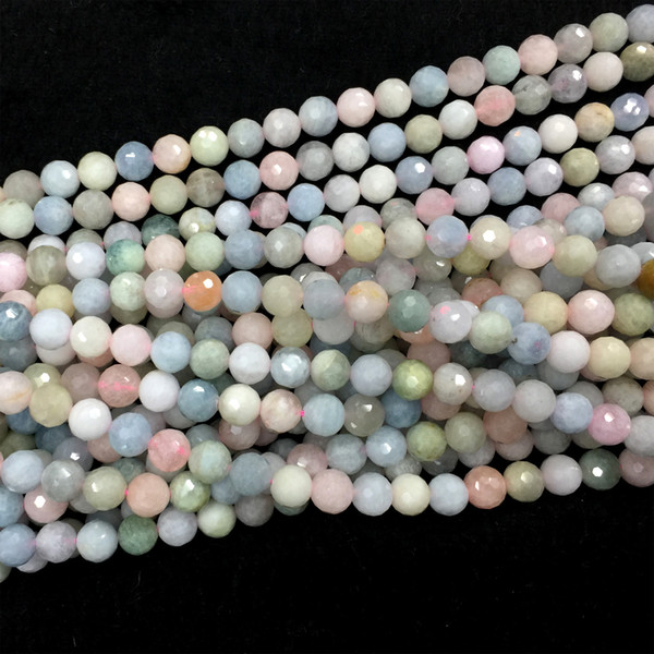 Genuine Natural Clear Multicolour Green Pink Blue Aquamarine Beryl Morganite Faceted Round Small Beads 15.5