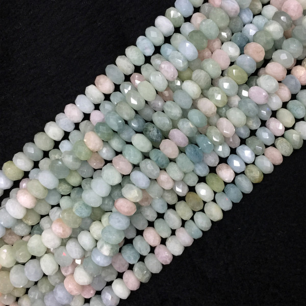 Natural Genuine Green Pink Blue Aquamarine Beryl Morganite Hand Cut Loose Gemstone Faceted Rondelle Beads 16