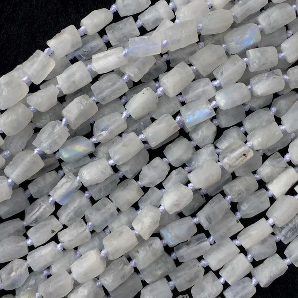 Natural Genuine Raw Mineral White Blue Rainbow Light Moonstone Hand Cut Nugget Free Form Rough Matte Faceted Beads Diy Necklace 6-8mm 05849