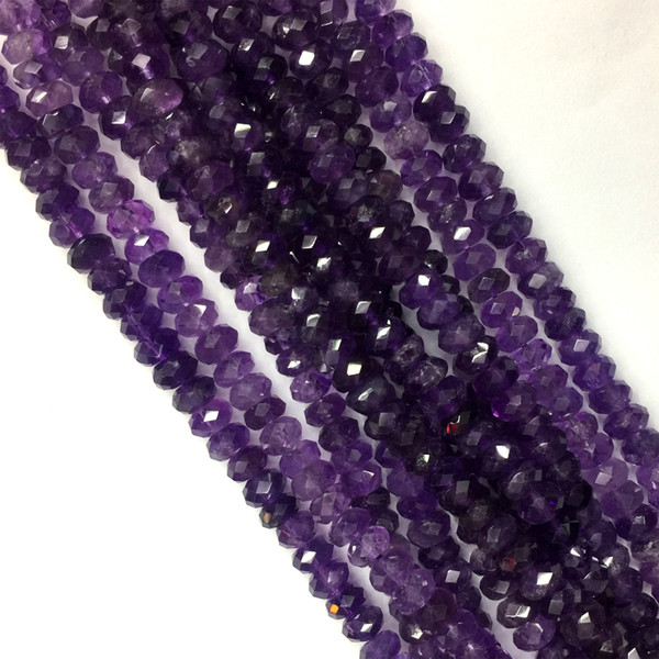 Natural Genuine Dark Purple Amethyst Hand Cut Loose Gemstone Faceted Rondelle Beads 16