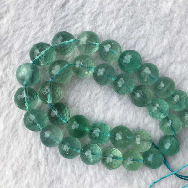 Genuine Natural A Clear Green Blue Fluorite Semi-precious stones Faceted Necklace Bracelet Round Beads 15.5